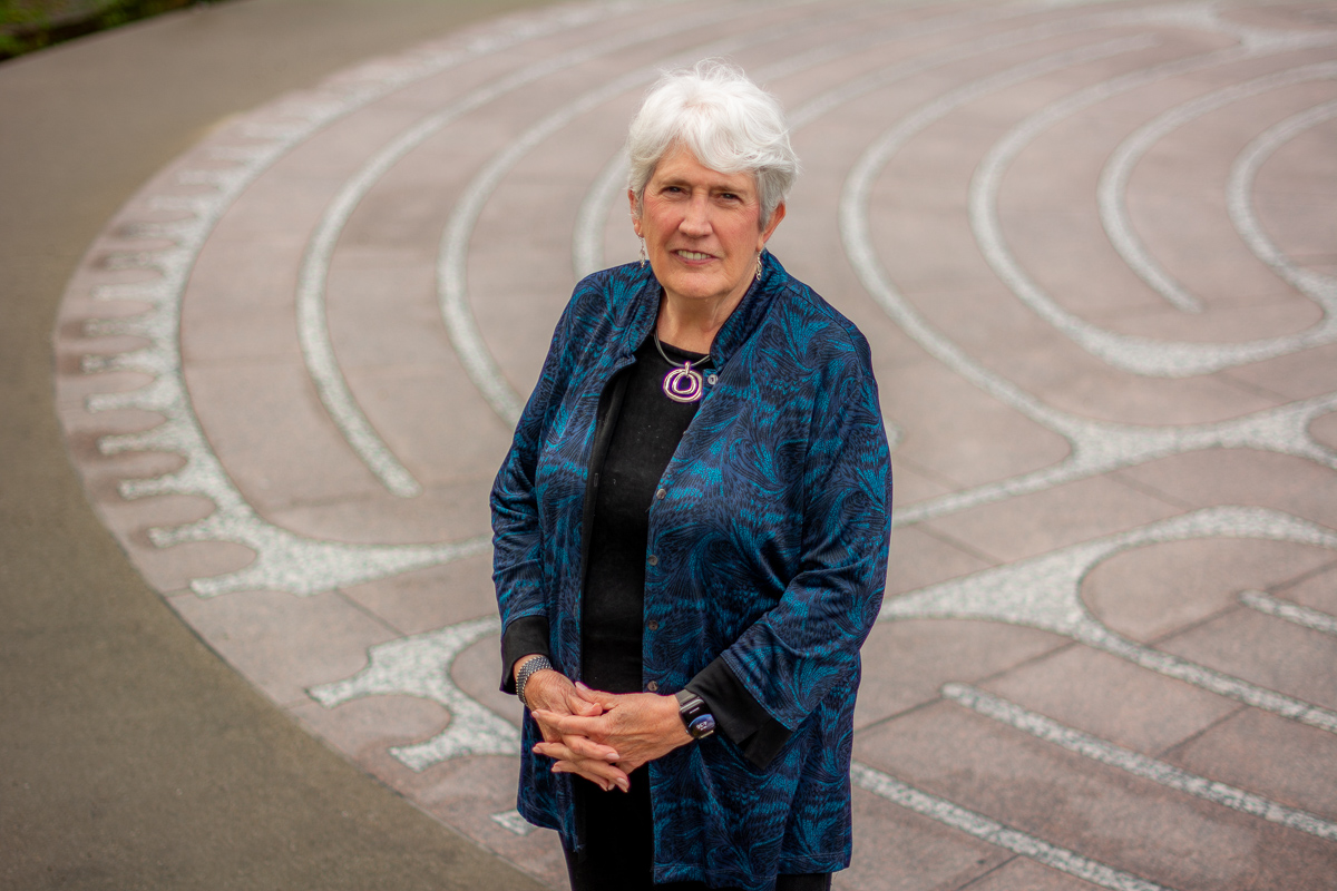 Lauren Artress with a labyrinth